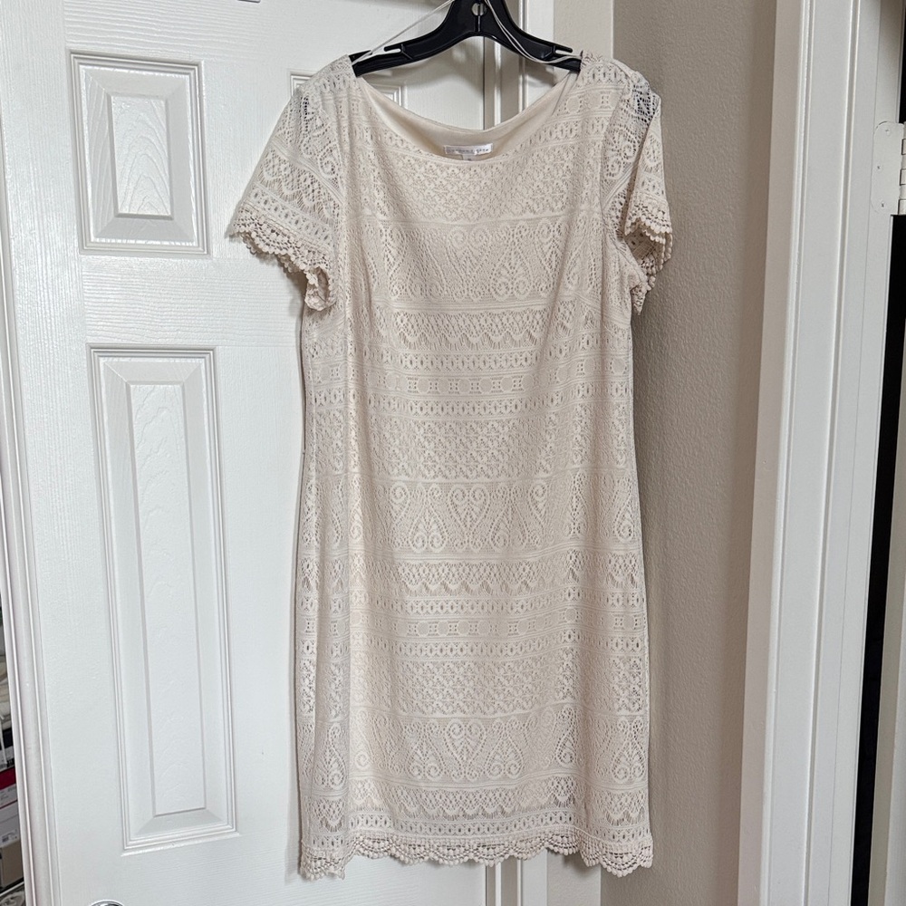 London Times Cream Lace Sheath Dress